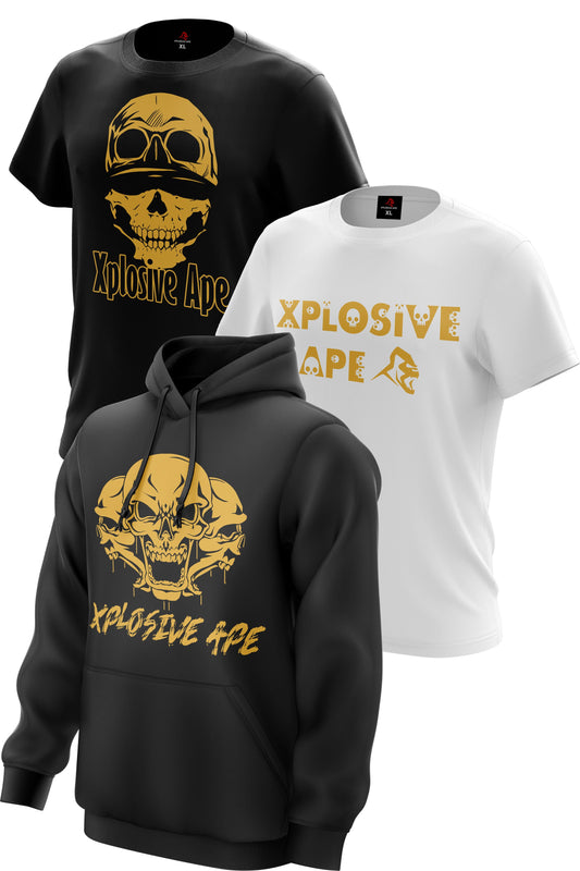 XAPE 'GOLDEN SKULLS' HOODIE + 2 TEE COMBO